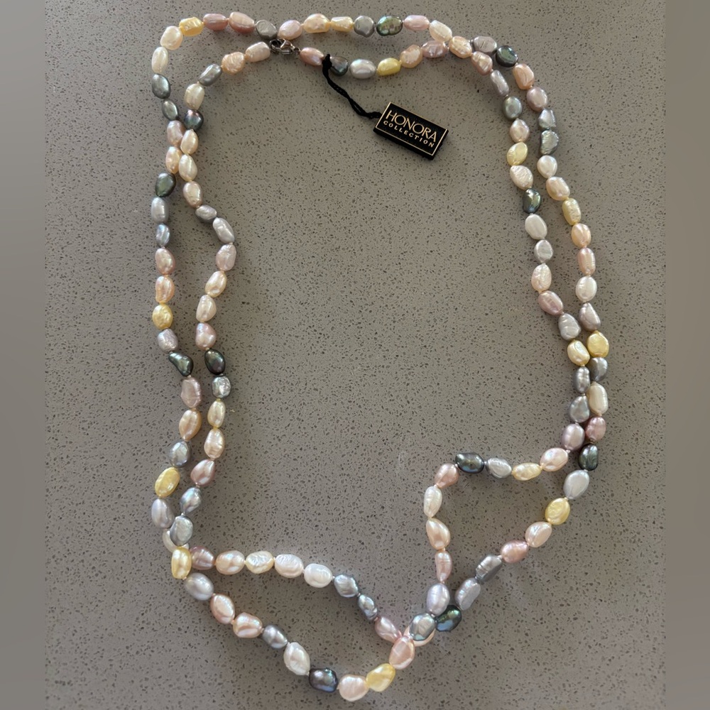 Honora pastel pearl necklace 52” long NWT